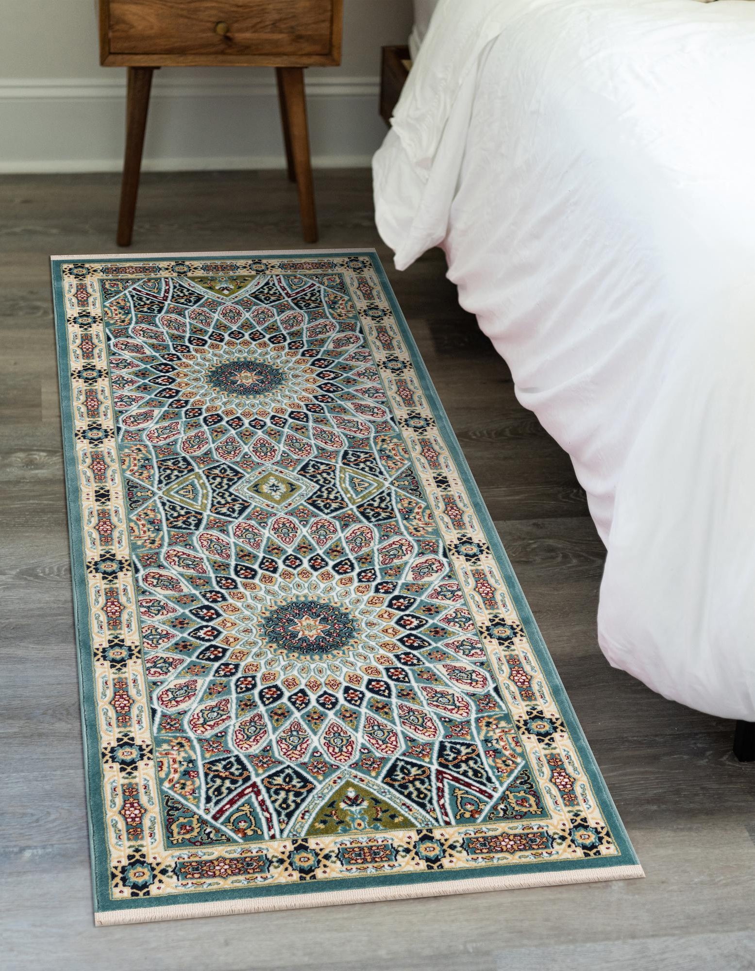 Blue 2' 6 x 8' Nain Design Runner Rug | Rugs.com