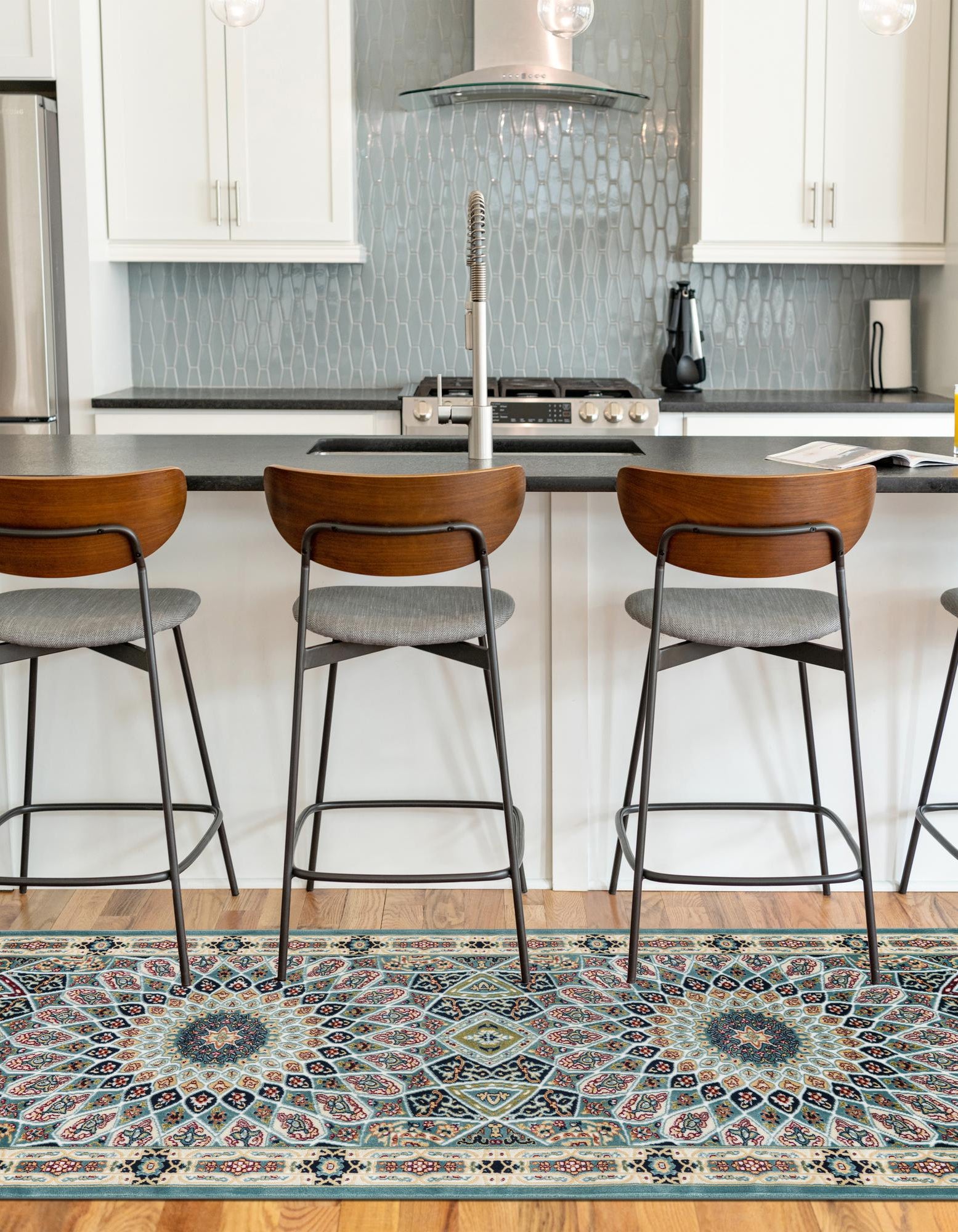 Blue 2' 6 x 8' Nain Design Runner Rug | Rugs.com