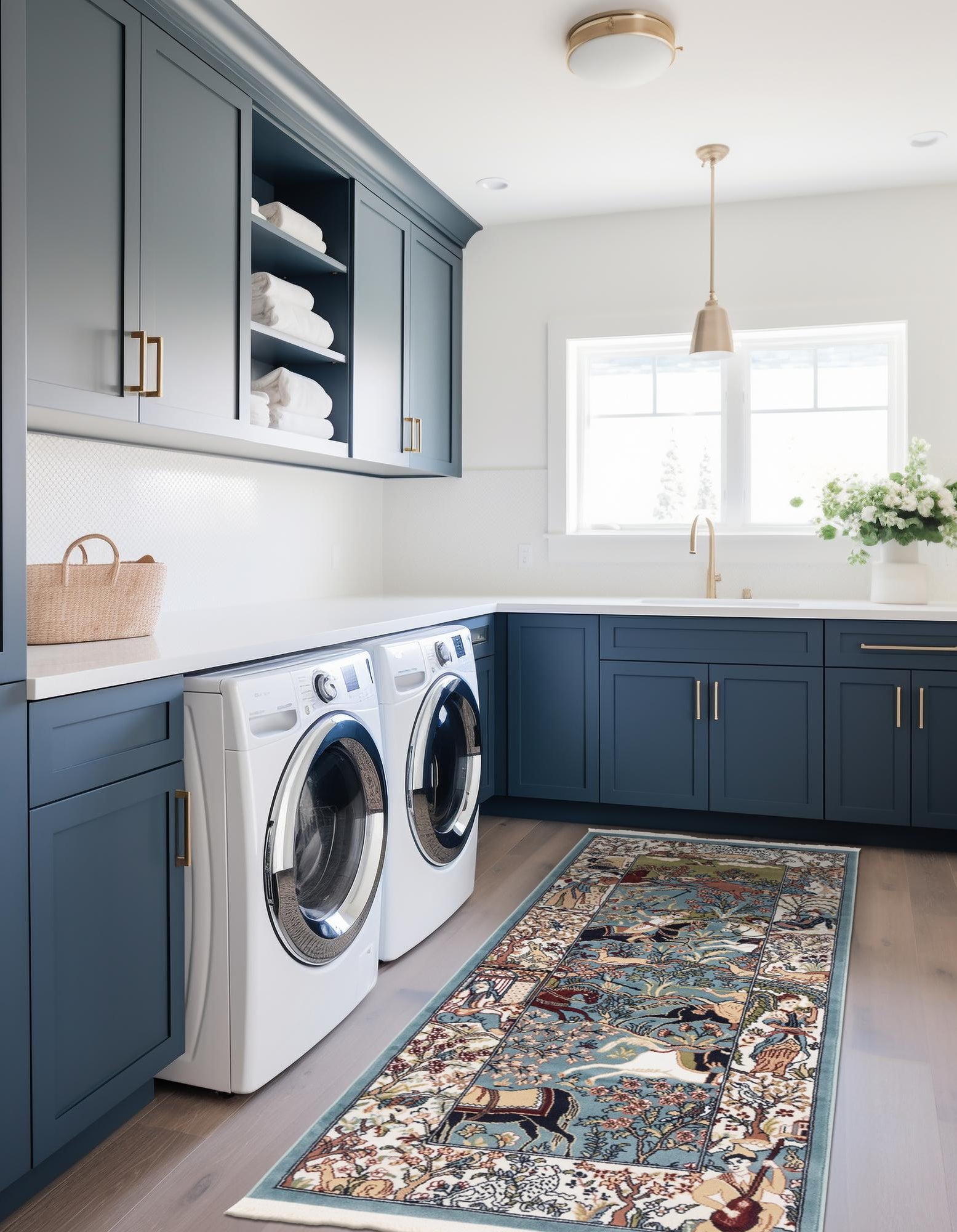 Blue 2' 6 x 8' Nain Design Runner Rug | Rugs.com