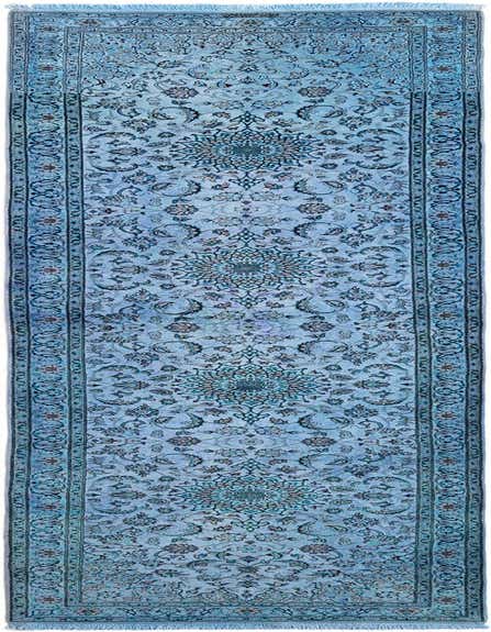 A 13 ft blue Persian runner rug with intricate floral and medallion patterns, ideal for a hallway.