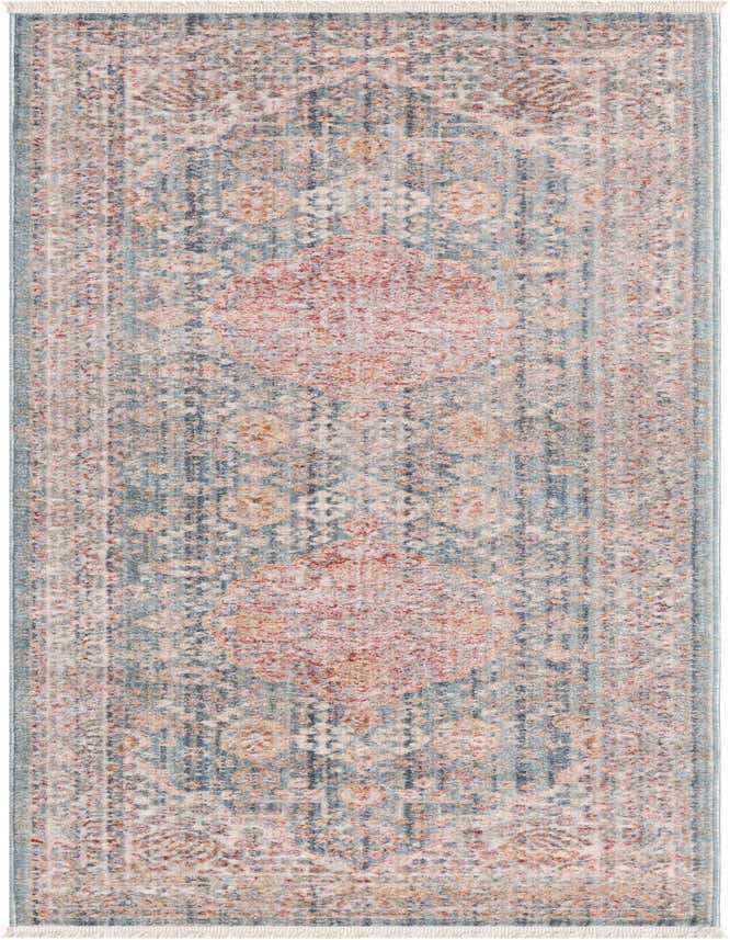 A 6 ft runner rug from the Noble Collection, featuring a distressed traditional medallion pattern in blues and hints of rust and beige, ideal for hallways.