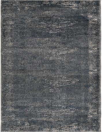 A 12 ft runner rug from the Rugs.com Oregon collection, featuring a distressed shabby-chic pattern in varying shades of blue, ideal for a hallway.