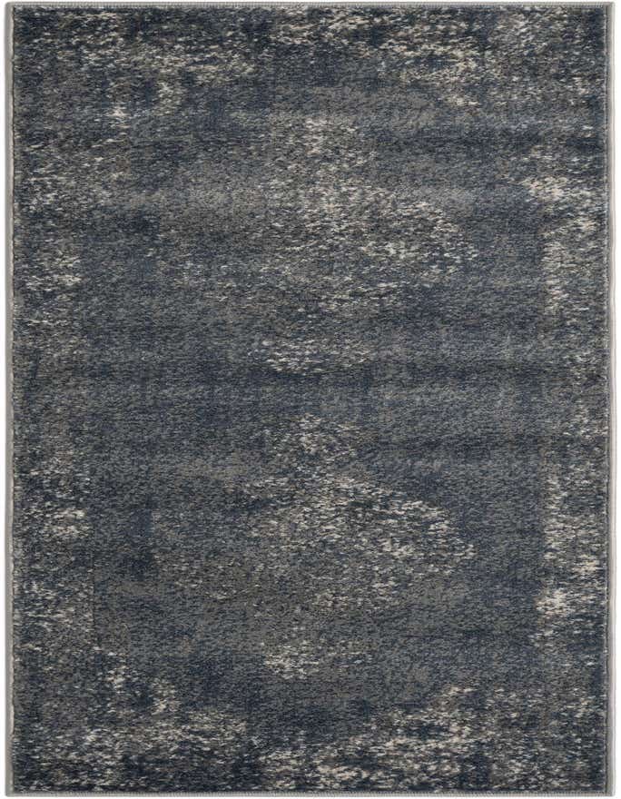 A 6 ft runner rug in shades of blue with a distressed, shabby-chic medallion pattern, ideal for a hallway.