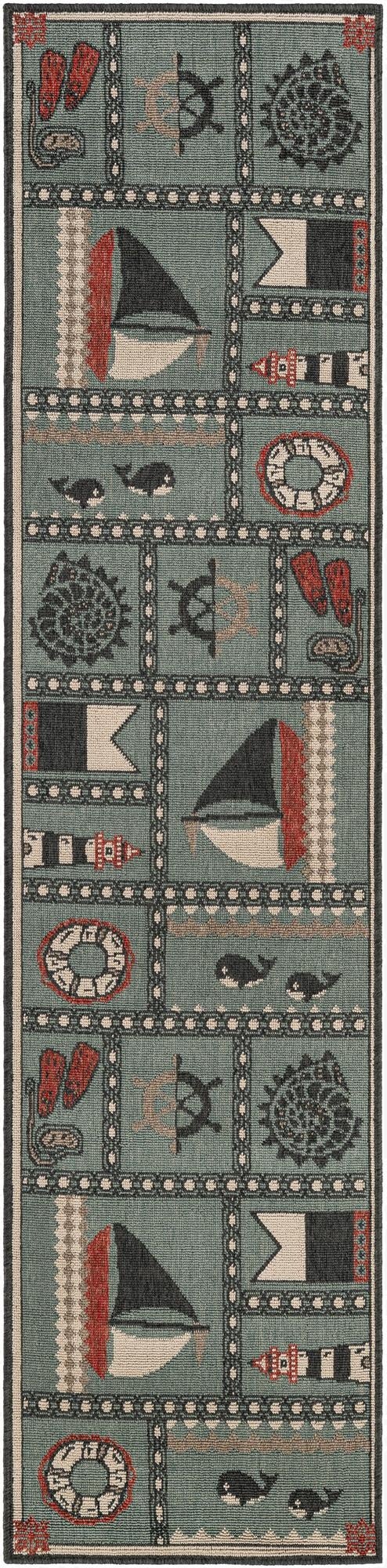  2' x 8'  Washable Coastal Indoor / Outdoor Runner Rug