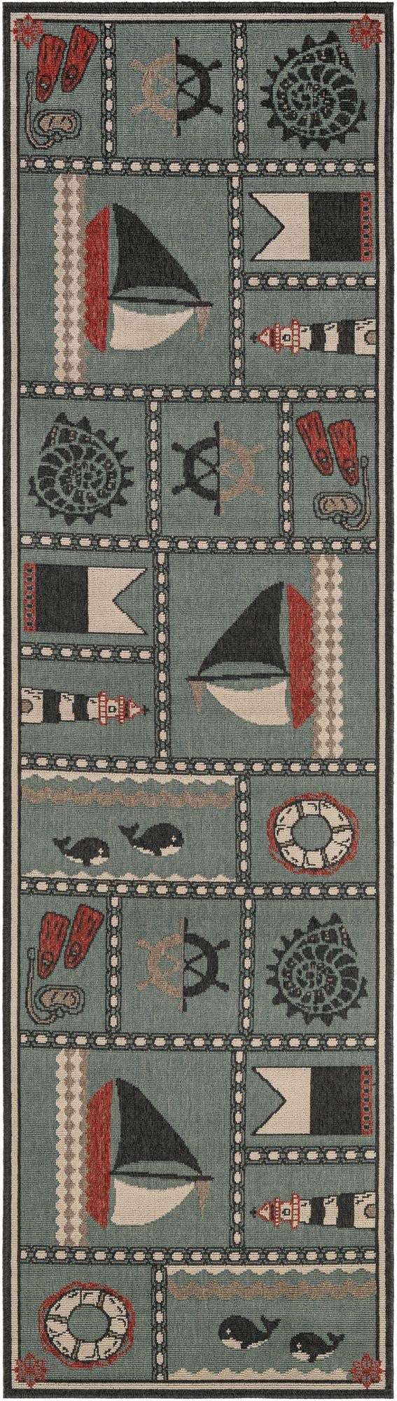  2' 7 x 10'  Washable Coastal Indoor / Outdoor Runner Rug