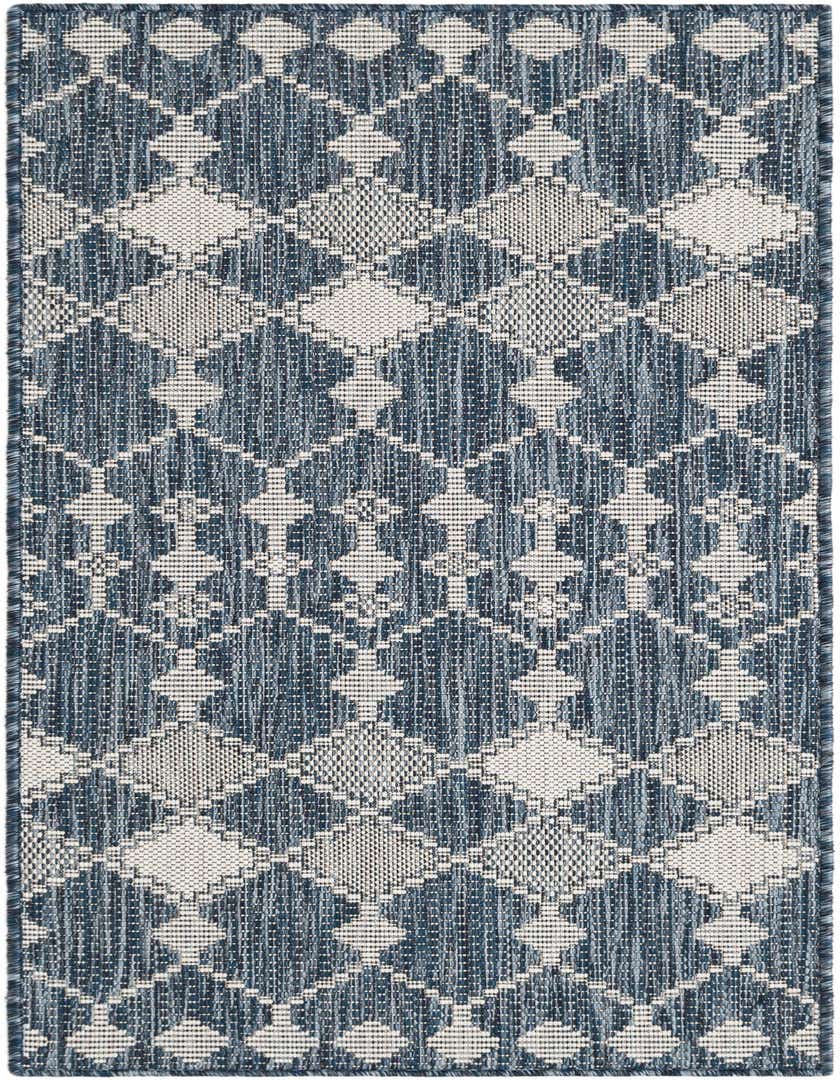 A 5 Ft runner rug from the Rugs.com Outdoor Lattice collection, featuring a blue and white trellis pattern.