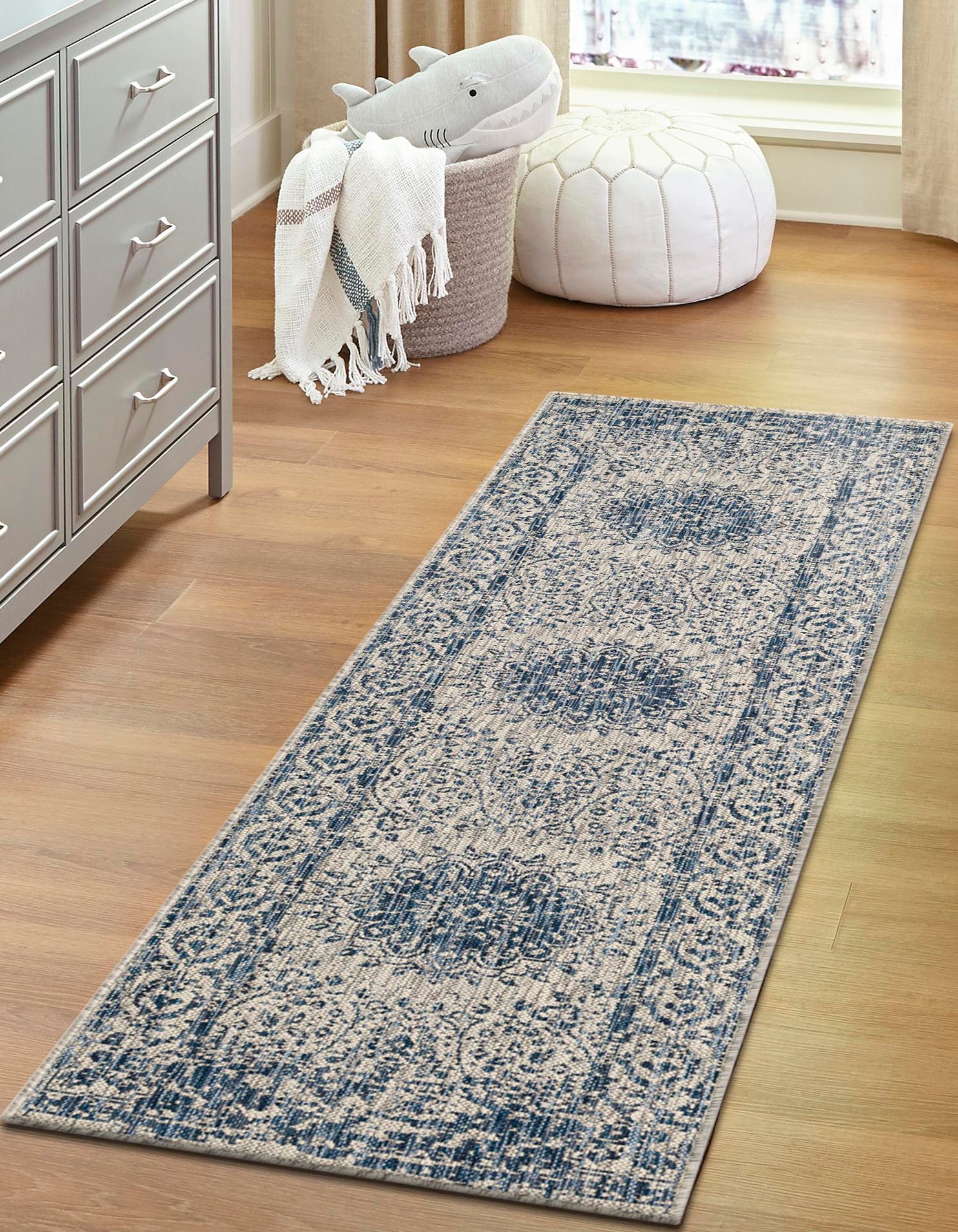 Blue 2' x 4' Traditional Indoor / Outdoor Runner Rug | Rugs.com