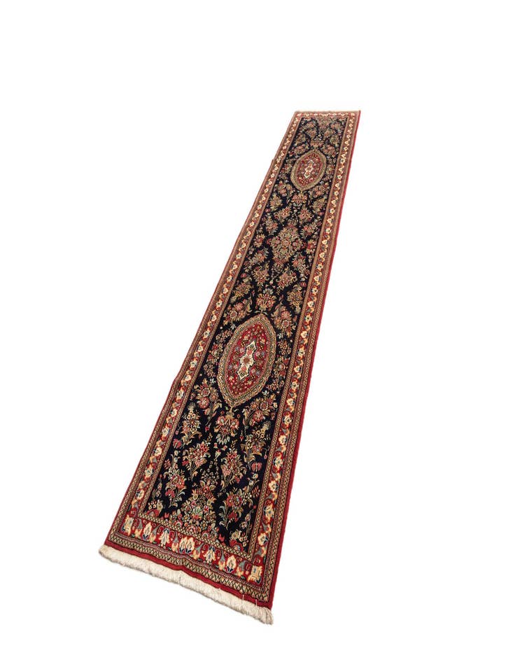 Detail image of  2' 11 x 13' 5  Hand Knotted Qom Persian Runner Rug