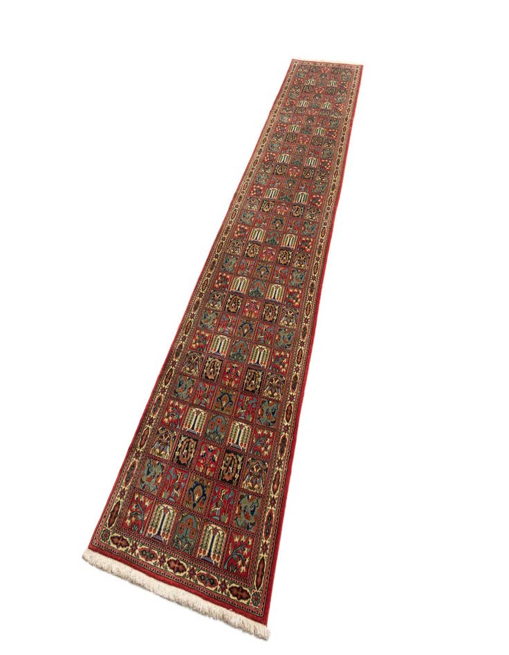 Detail image of  2' 7 x 13'  Hand Knotted Qom Persian Runner Rug