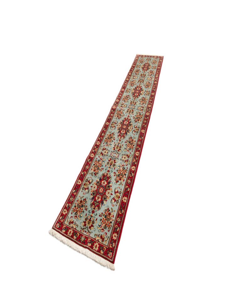 Detail image of  2' 7 x 13'  Hand Knotted Qom Persian Runner Rug