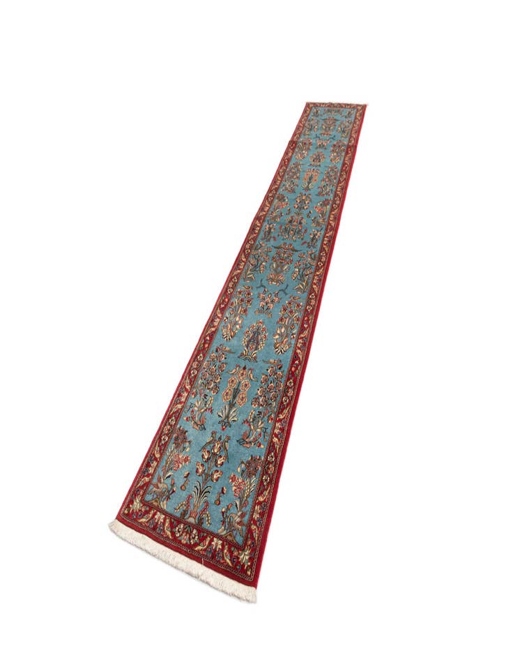 Detail image of  2' 7 x 13' 1  Hand Knotted Qom Persian Runner Rug