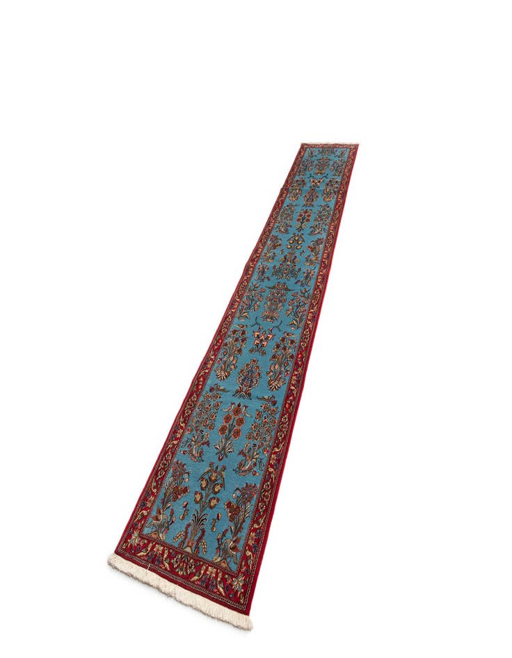 Detail image of  2' 7 x 13' 11  Hand Knotted Qom Persian Runner Rug