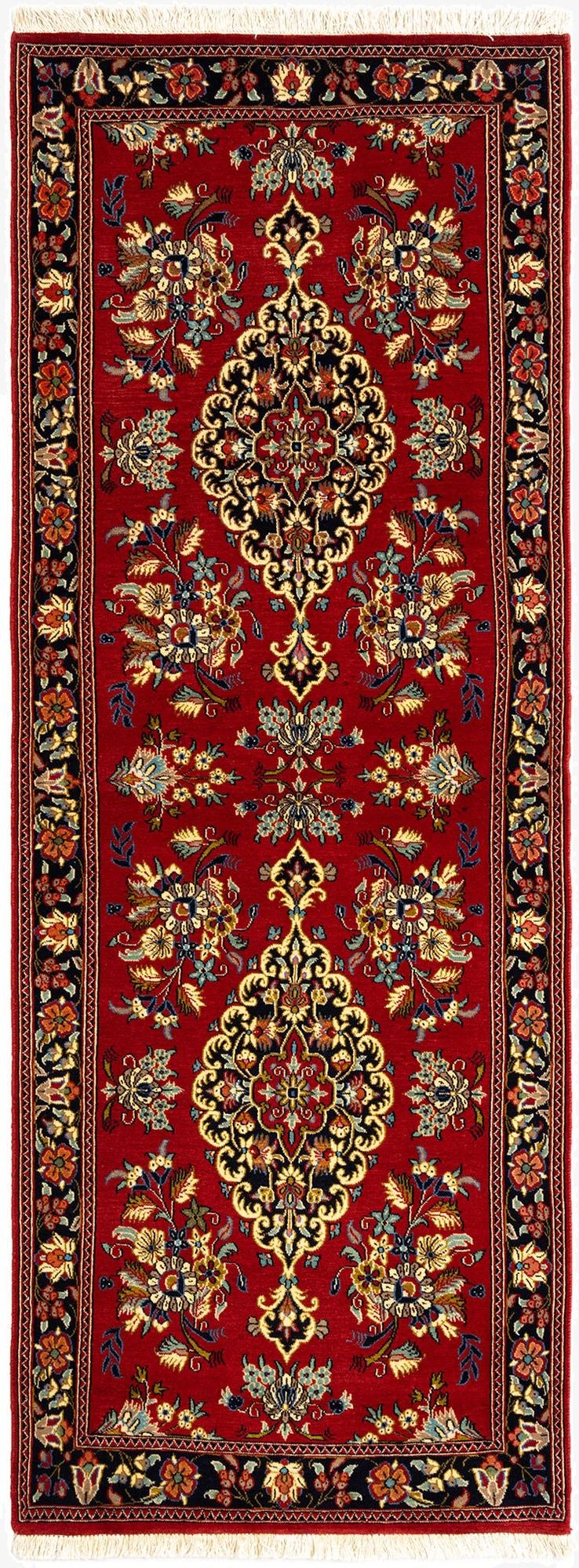  2' 7 x 7' 3  Hand Knotted Qom Persian Runner Rug
