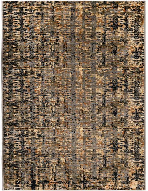 A 9 ft runner rug with an abstract modern pattern in shades of blue, black, and hints of gold and brown, ideal for a hallway.