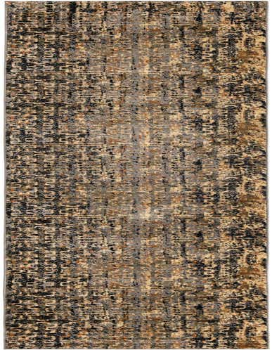 A long 14 ft runner rug in a modern abstract pattern with shades of blue, black, and beige, ideal for a hallway.