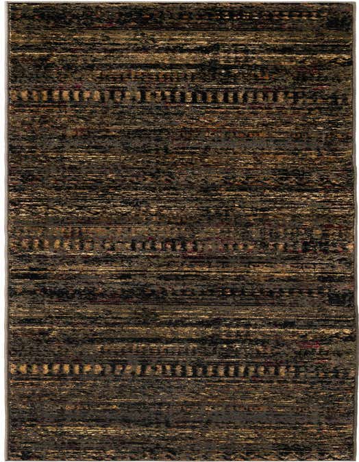 A 10 ft runner rug in shades of blue with a distressed traditional, tribal stripe pattern, ideal for a hallway.