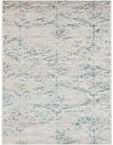 A 12 ft runner rug with a distressed blue floral and medallion pattern on a cream background, ideal for a hallway.