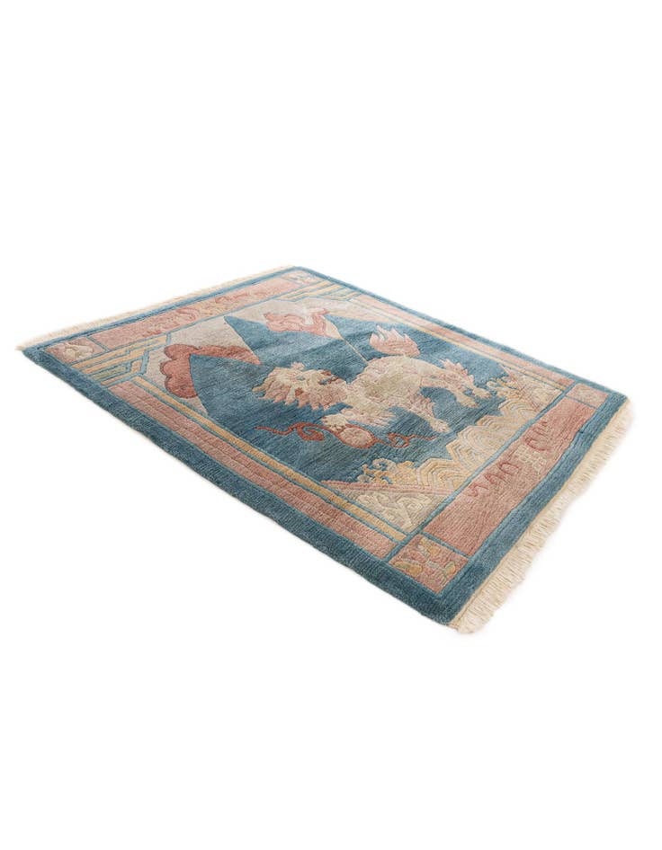 Detail image of 4' 8 x 5' 2 Hand Knotted Carved Pekin Wool Square Rug