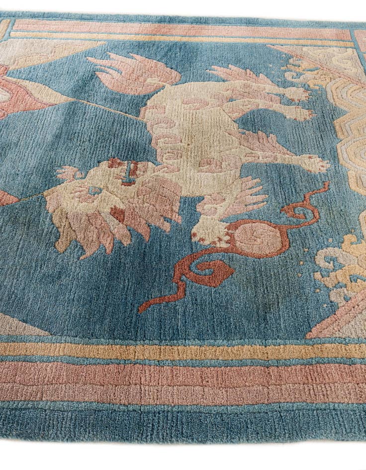 Detail image of 4' 8 x 5' 2 Hand Knotted Carved Pekin Wool Square Rug