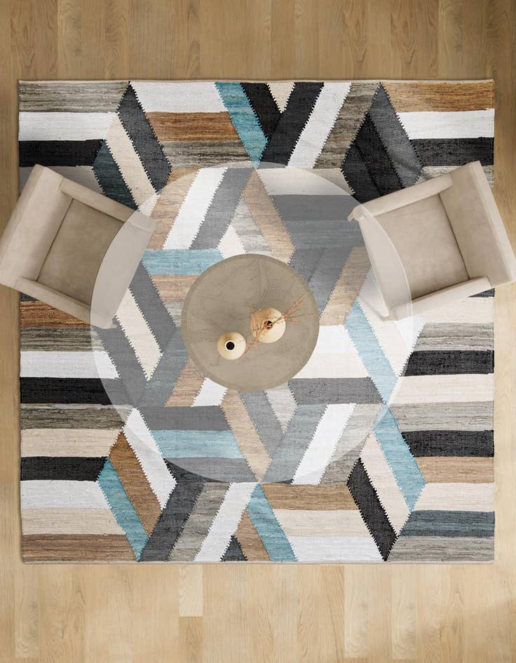 Detail image of  7' 10 x 7' 10  Hand Braided Chindi Cotton Square Rug