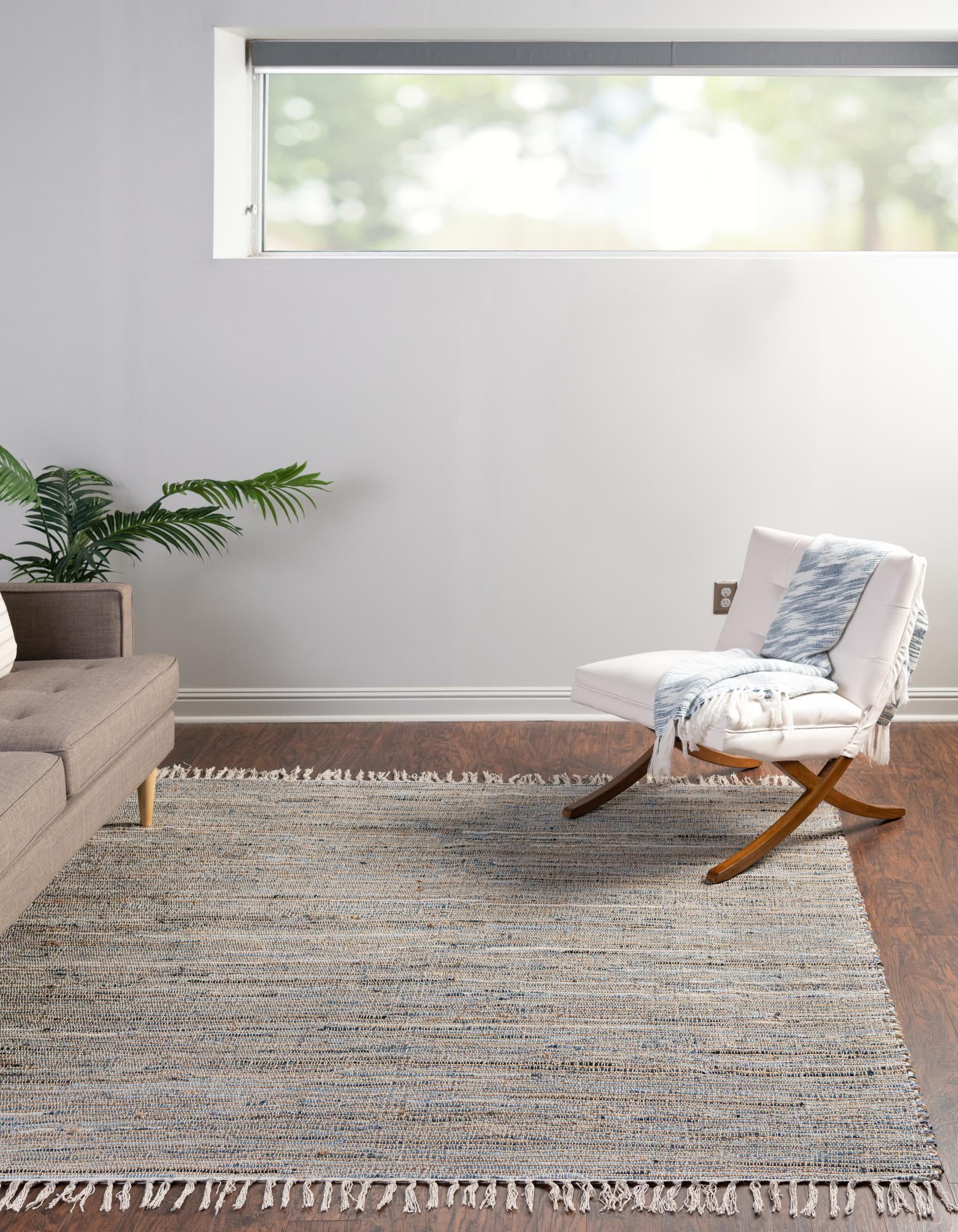 Blue 10' x 10' Hand Woven Chindi Jute Square Rug | Rugs.com