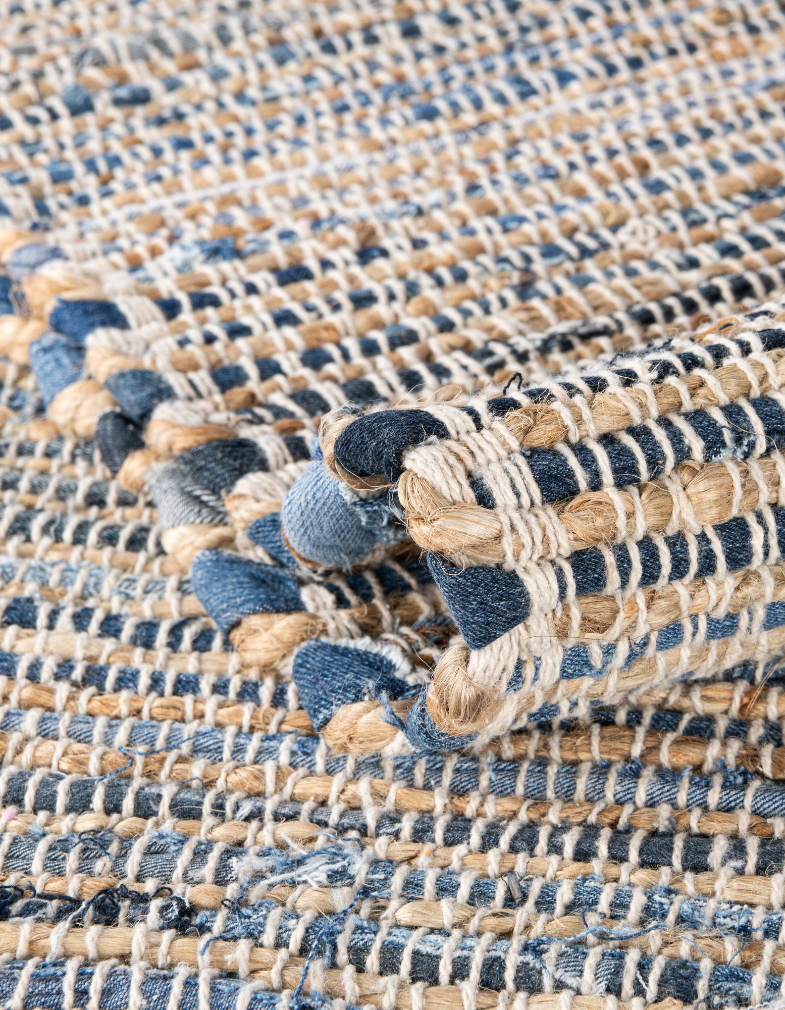 Blue 10' x 10' Hand Woven Chindi Jute Square Rug | Rugs.com