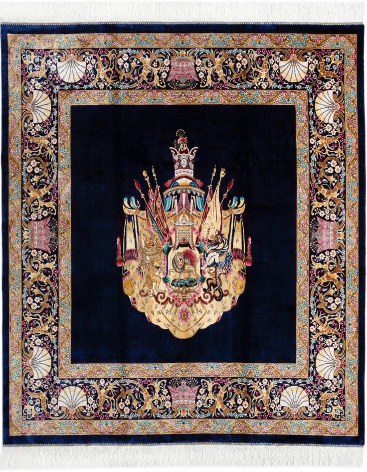 Detail image of  4' 11 x 4' 11 Ghom Design Square Rug