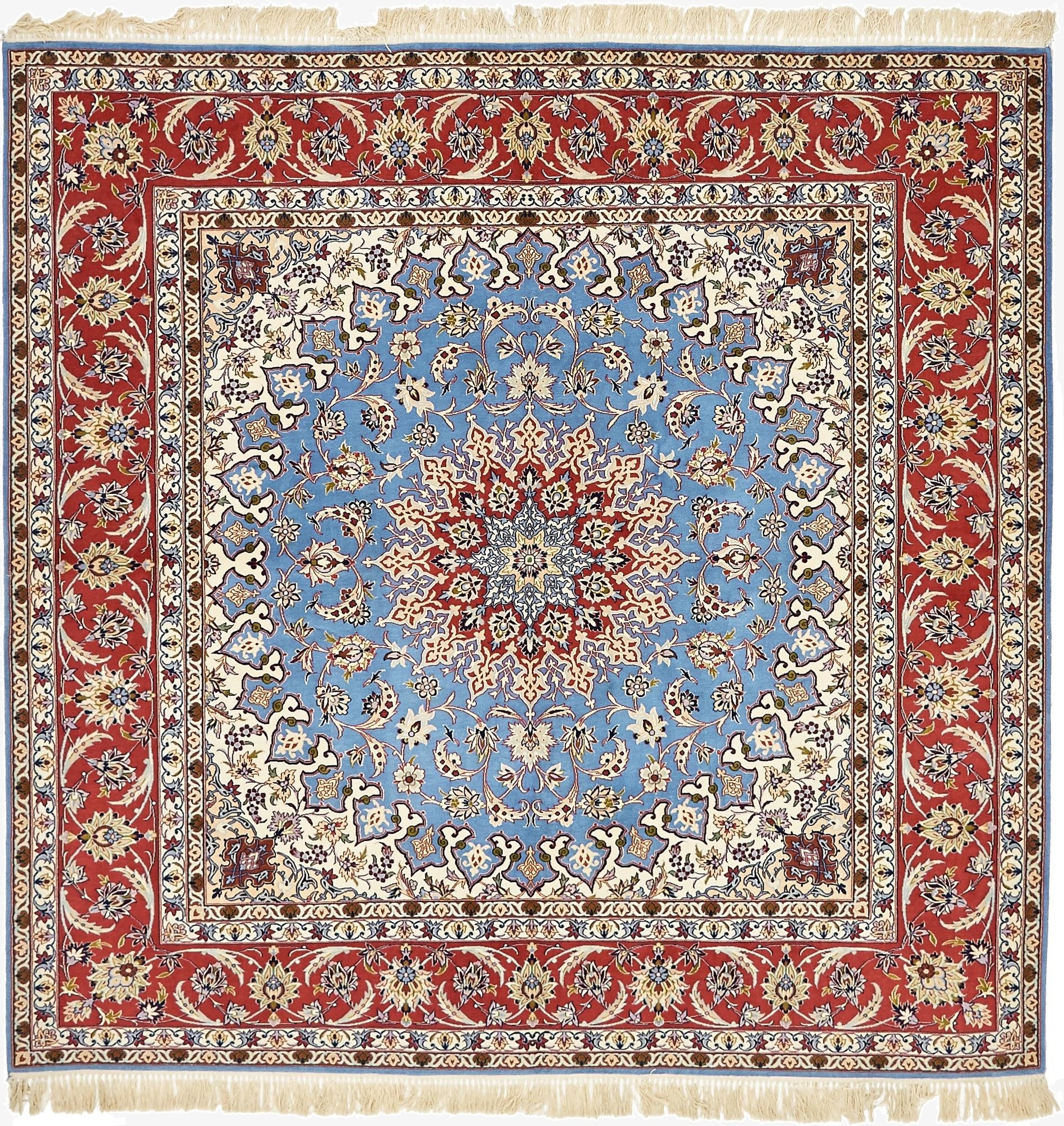  6' 8 x 6' 9  Hand Knotted Isfahan Persian Square Rug