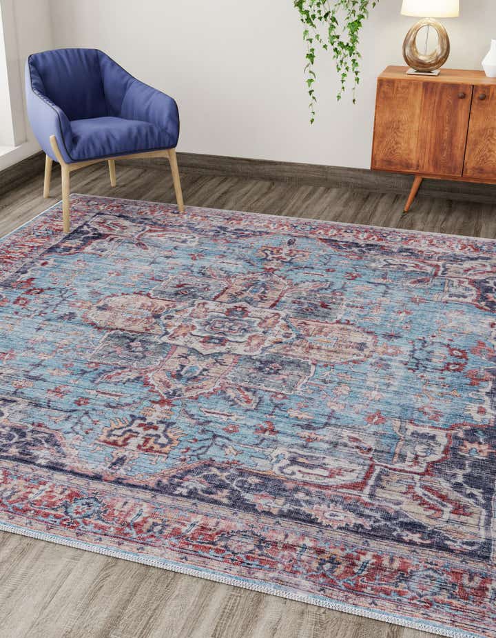 Blue 7' 10 x 7' 10 Washable Maahru Square Rug | Rugs.com
