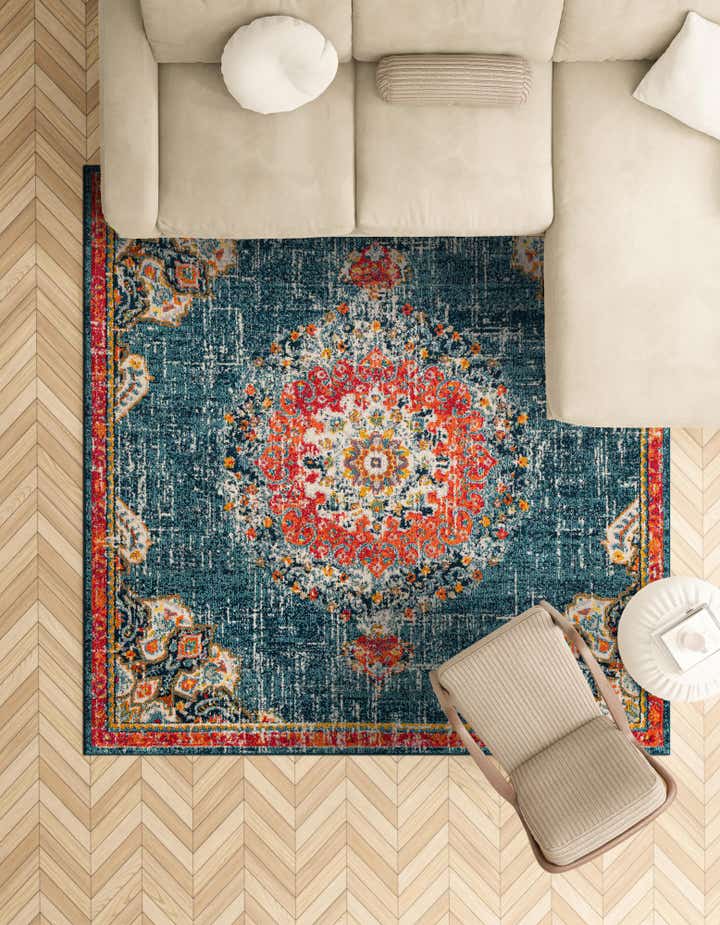 Blue 7' x 7' Madeline Square Rug | Rugs.com