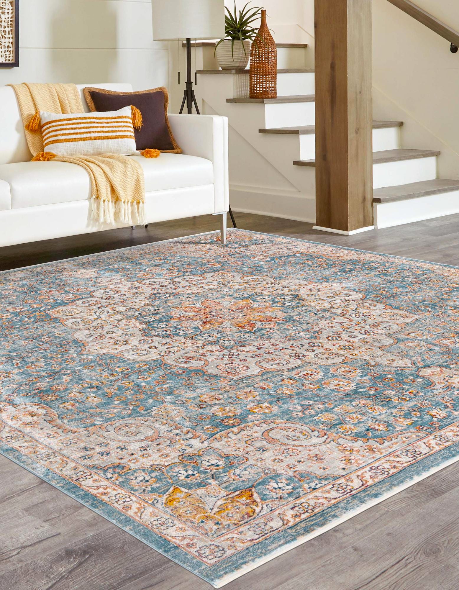 Blue 8' x 8' Newport Square Rug | Rugs.com
