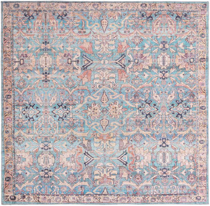 Blue 7' 10 x 7' 10 Washable Nostalgia Square Rug | Rugs.com