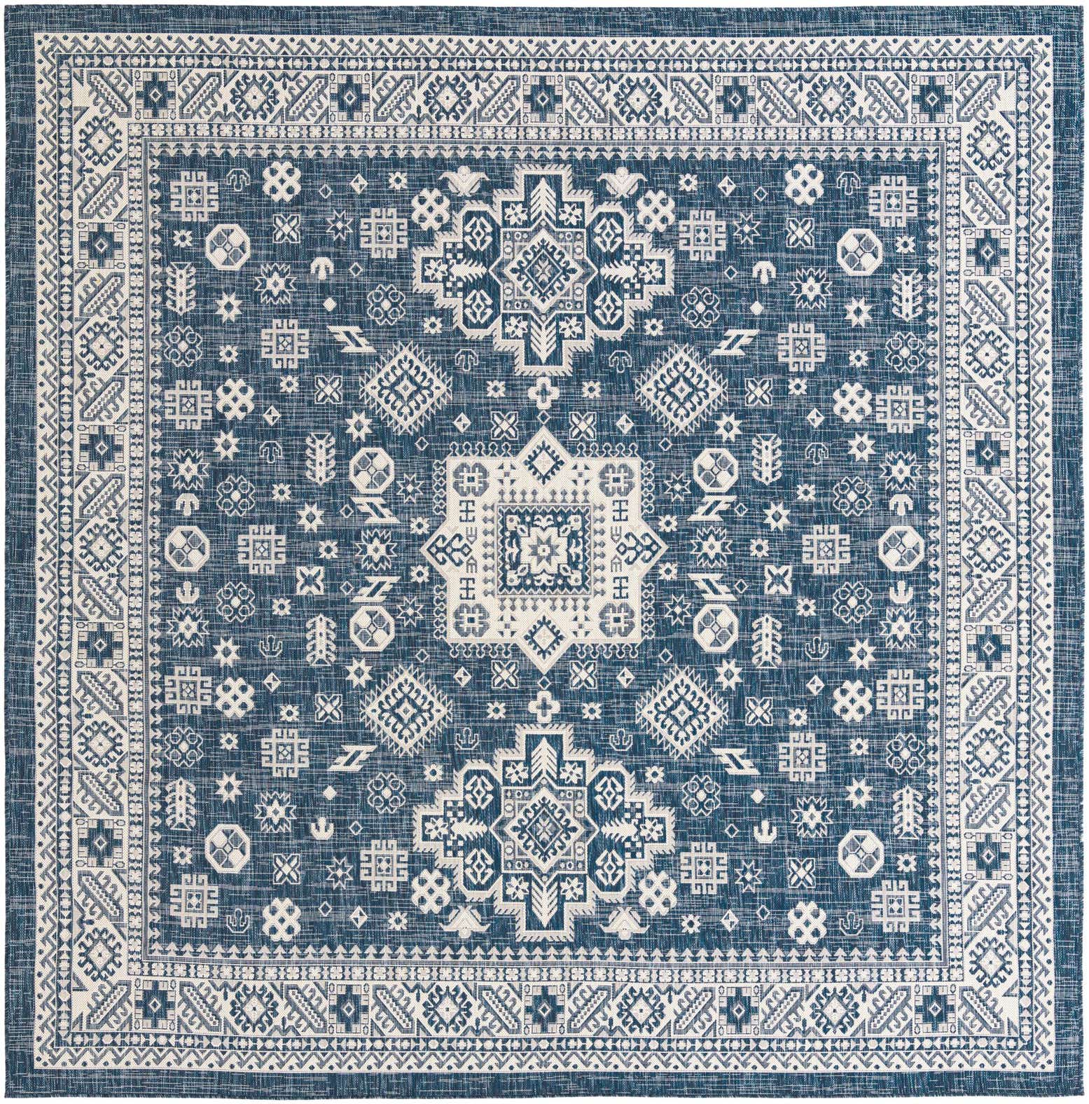 Blue 10' x 10' Aztec Indoor / Outdoor Square Rug | Rugs.com