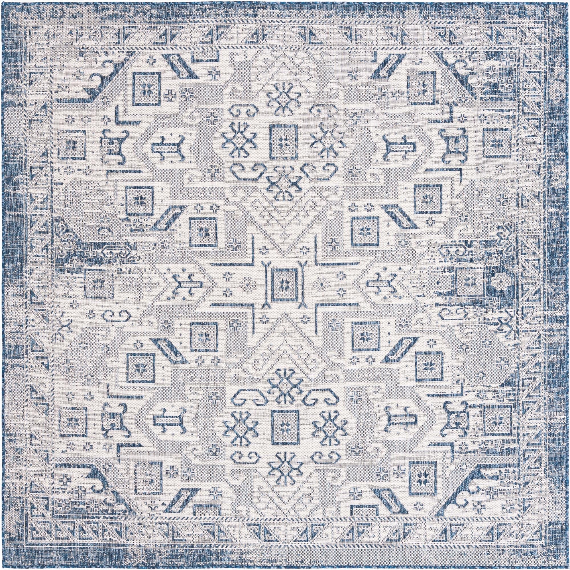  7' 10 x 7' 10  Washable Aztec Indoor / Outdoor Square Rug