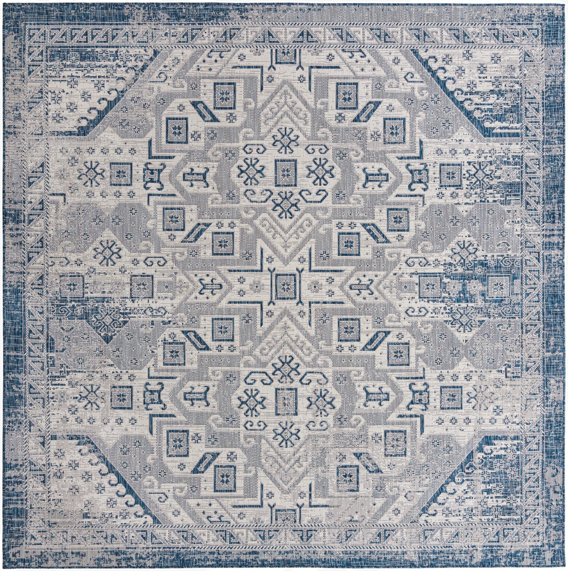  10' x 10'  Washable Aztec Indoor / Outdoor Square Rug