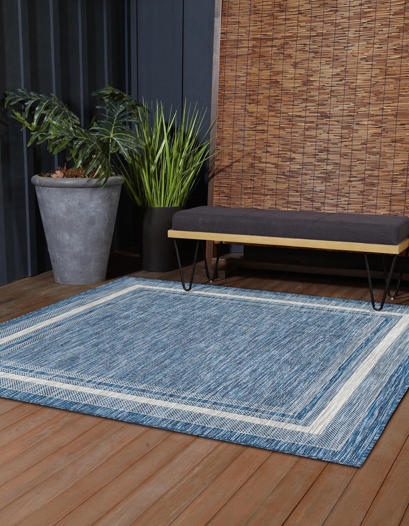 Blue 10' x 10' Border Indoor / Outdoor Square Rug | Rugs.com