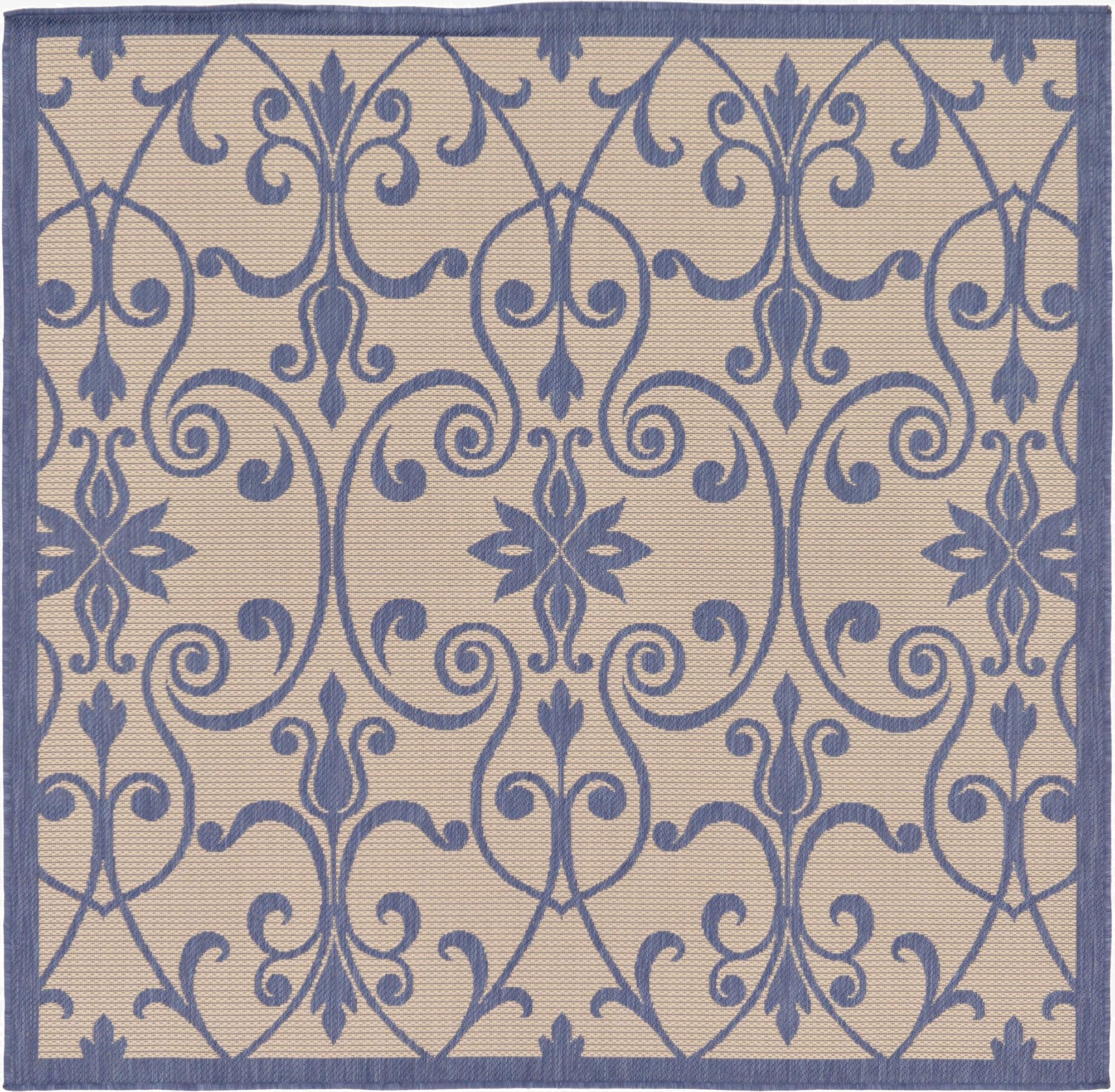  6' x 6'  Washable Botanical Indoor / Outdoor Square Rug