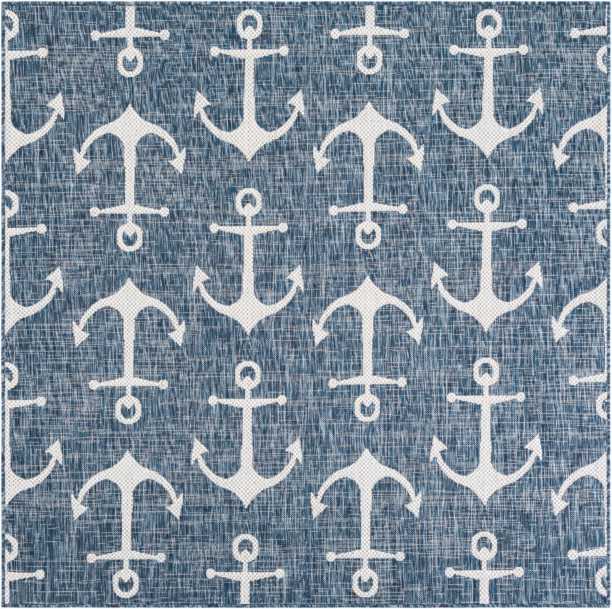  6' x 6'  Washable Coastal Indoor / Outdoor Square Rug