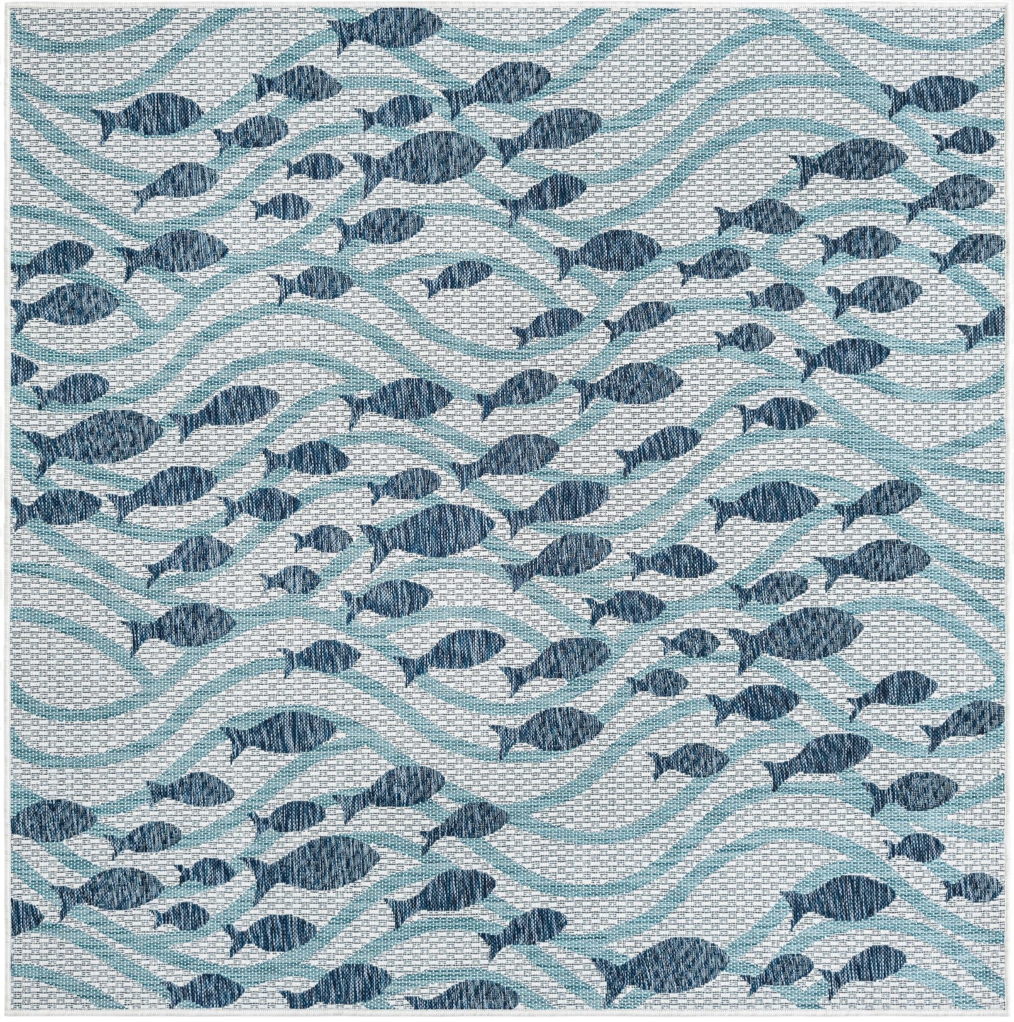  6' x 6'  Washable Coastal Indoor / Outdoor Square Rug