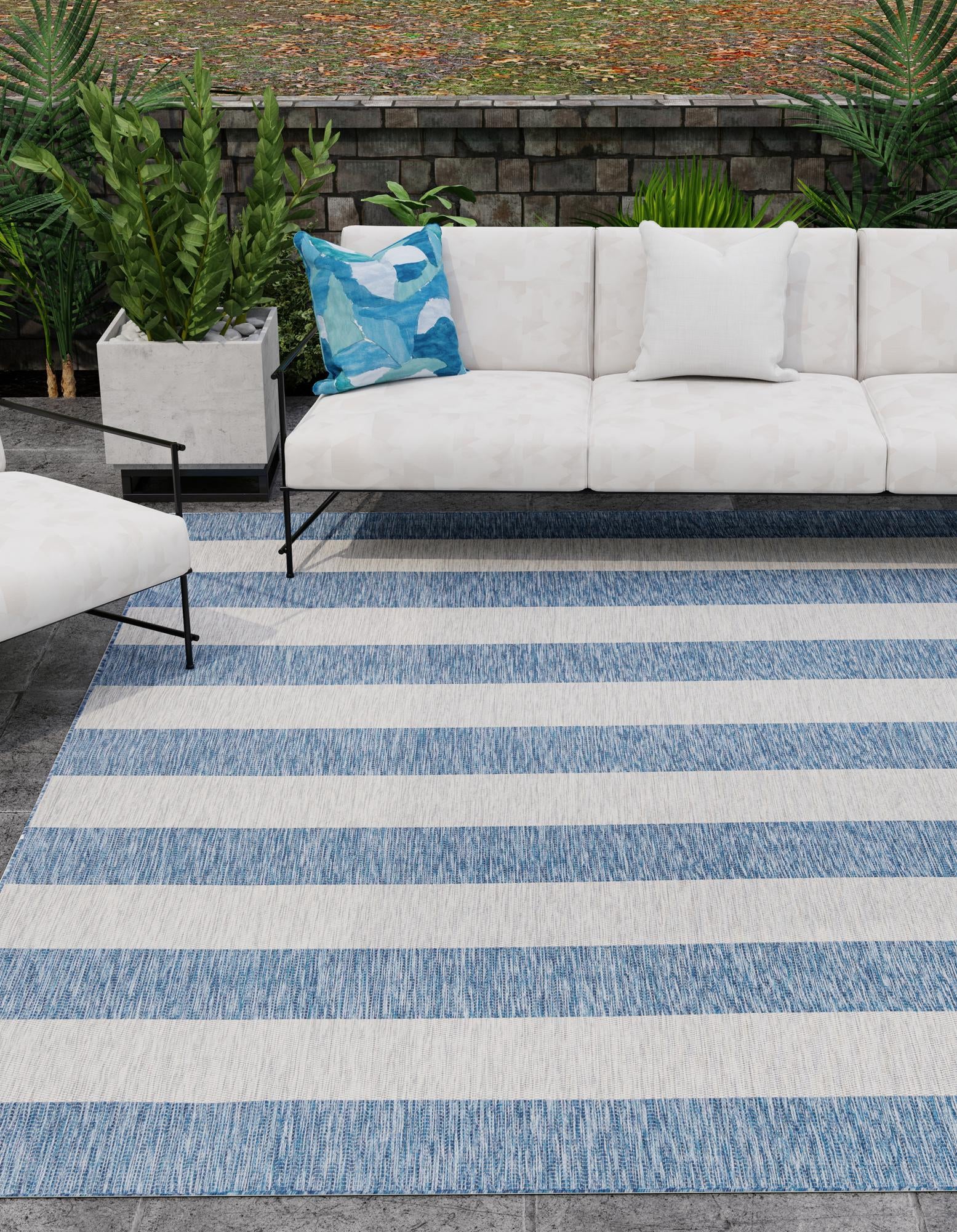 Blue 12' x 12' Ribbon Indoor / Outdoor Square Rug | Rugs.com
