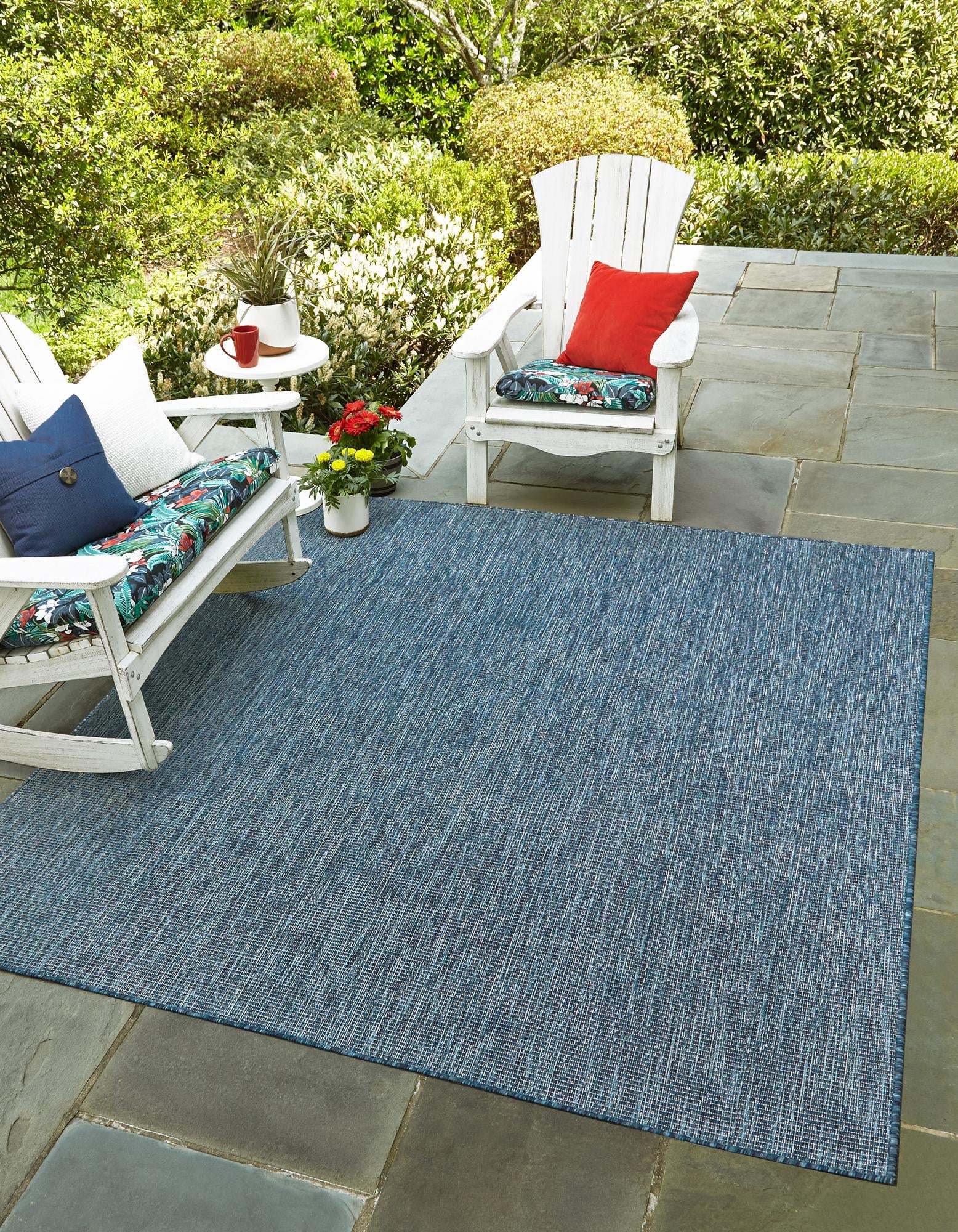 Blue 12' 9 x 12' 9 Solid Indoor / Outdoor Square Rug | Rugs.com