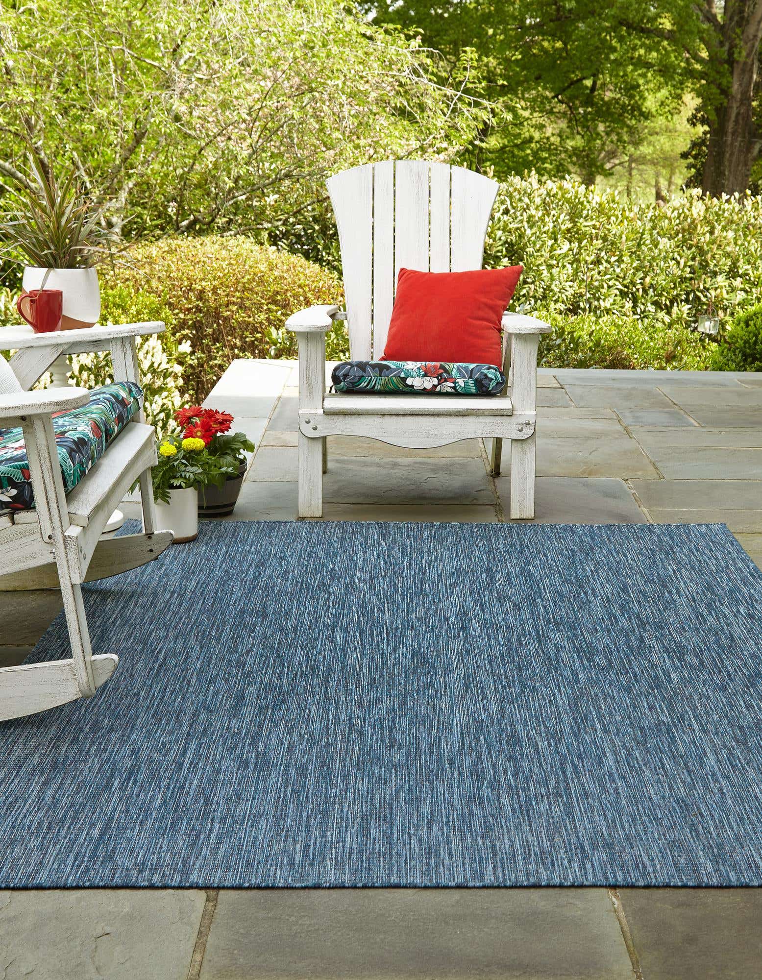 Blue 10' x 10' Solid Indoor / Outdoor Square Rug | Rugs.com