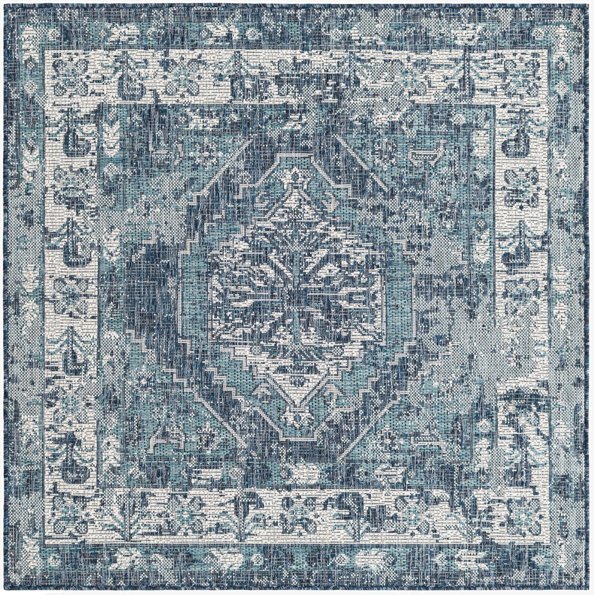  4' x 4'  Washable Traditional Indoor / Outdoor Square Rug