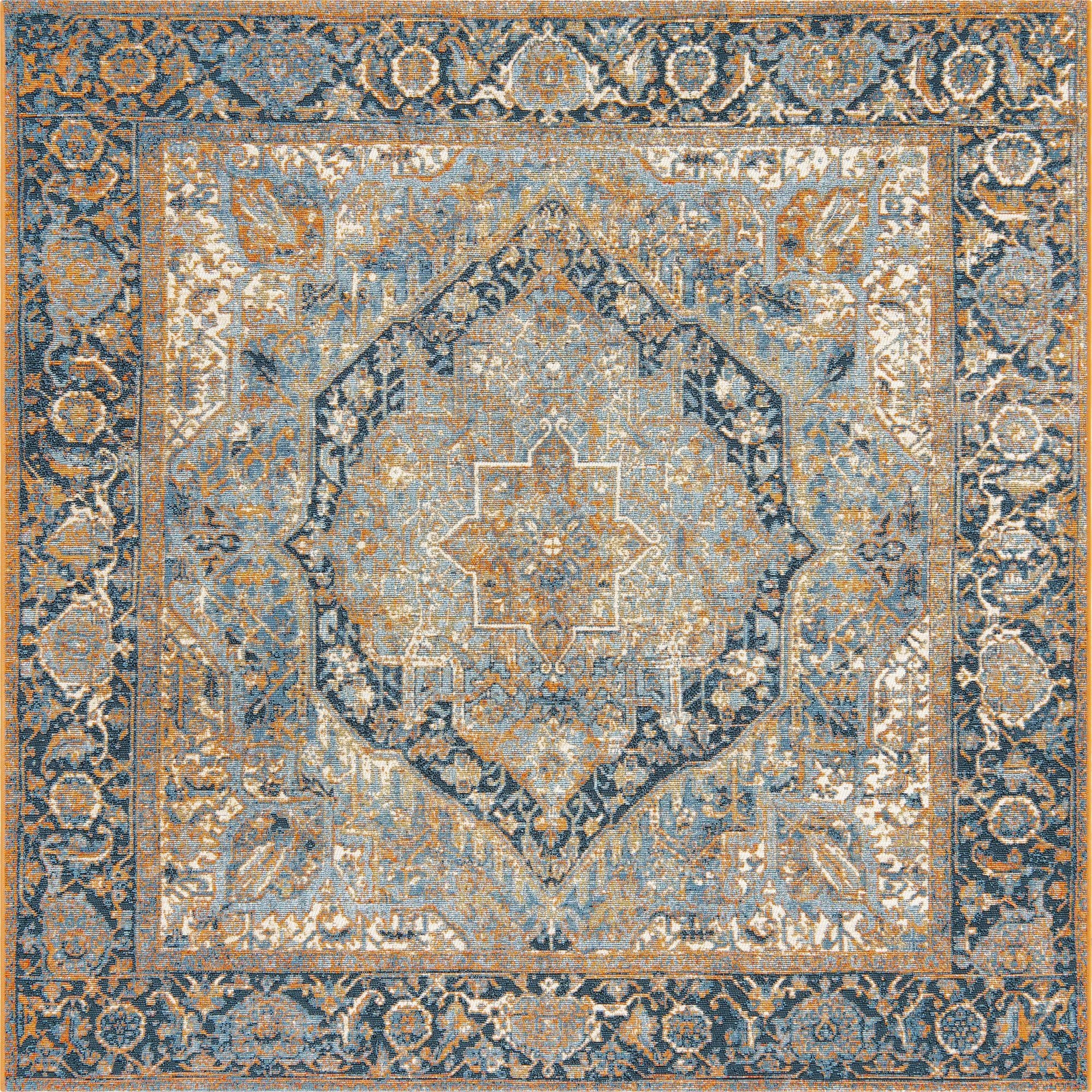  6' x 6'  Washable Traditional Indoor / Outdoor Square Rug