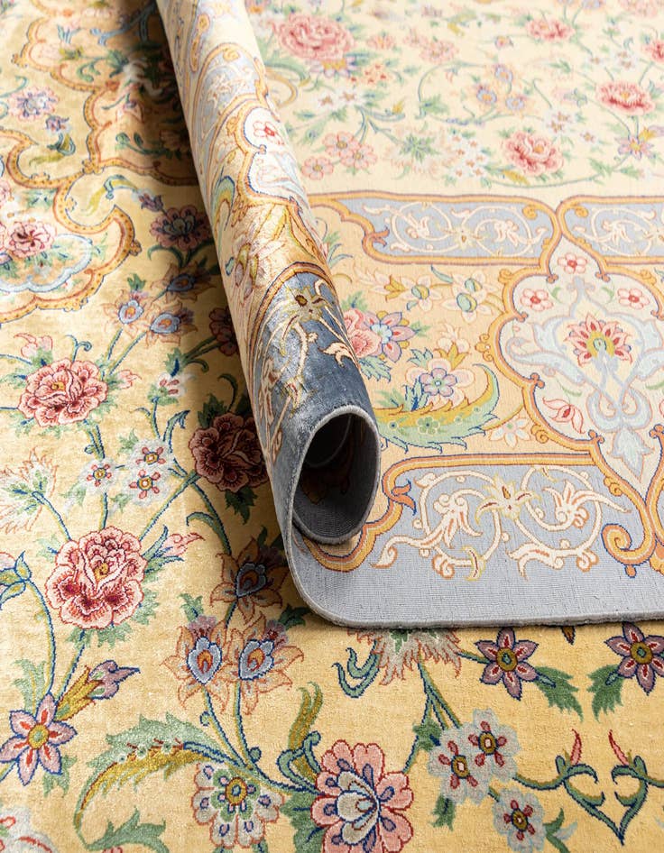 Detail image of  8' 2 x 8' 4  Hand Knotted Qom Silk Persian Square Rug