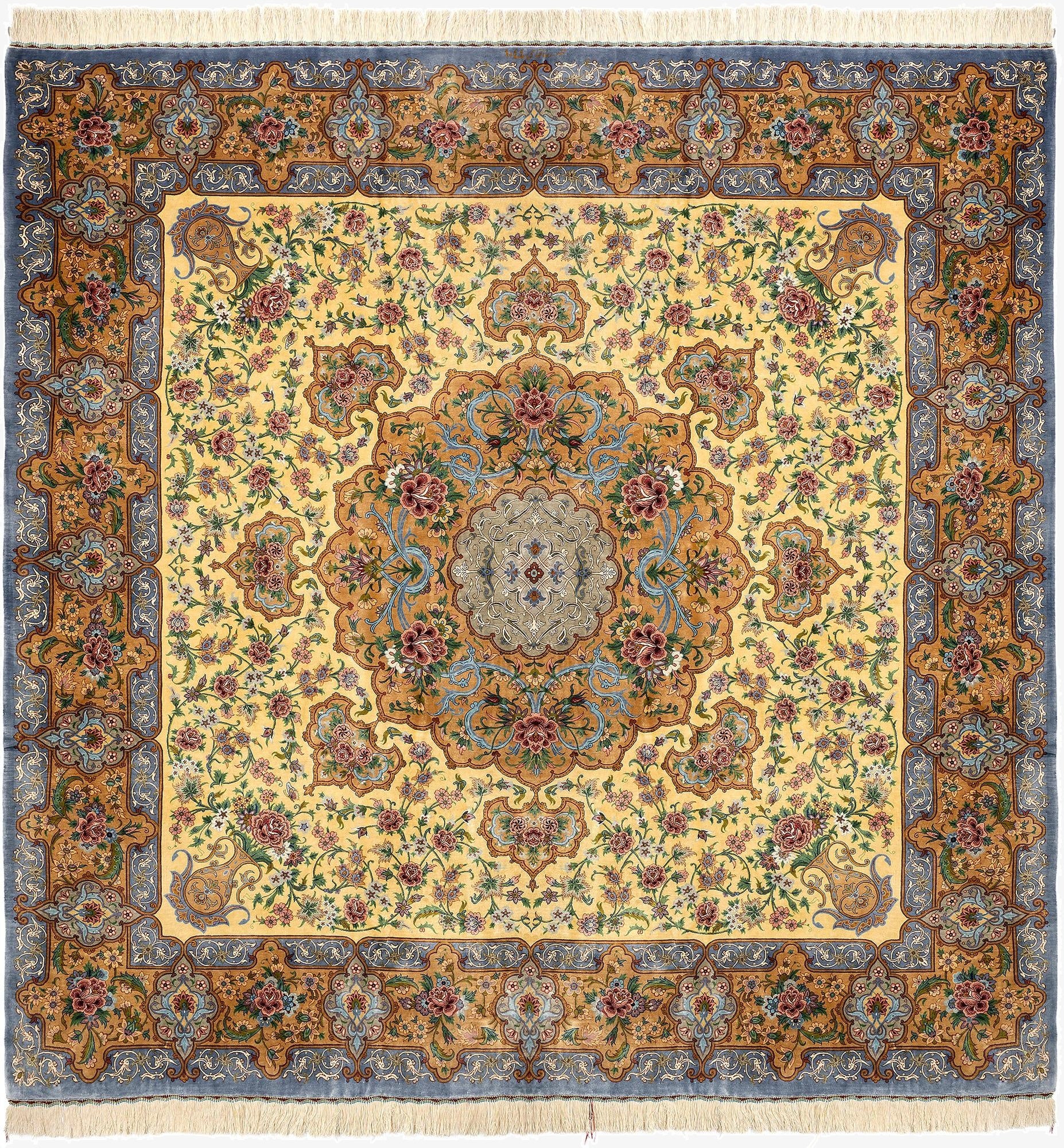 8' 2 x 8' 4  Hand Knotted Qom Silk Persian Square Rug
