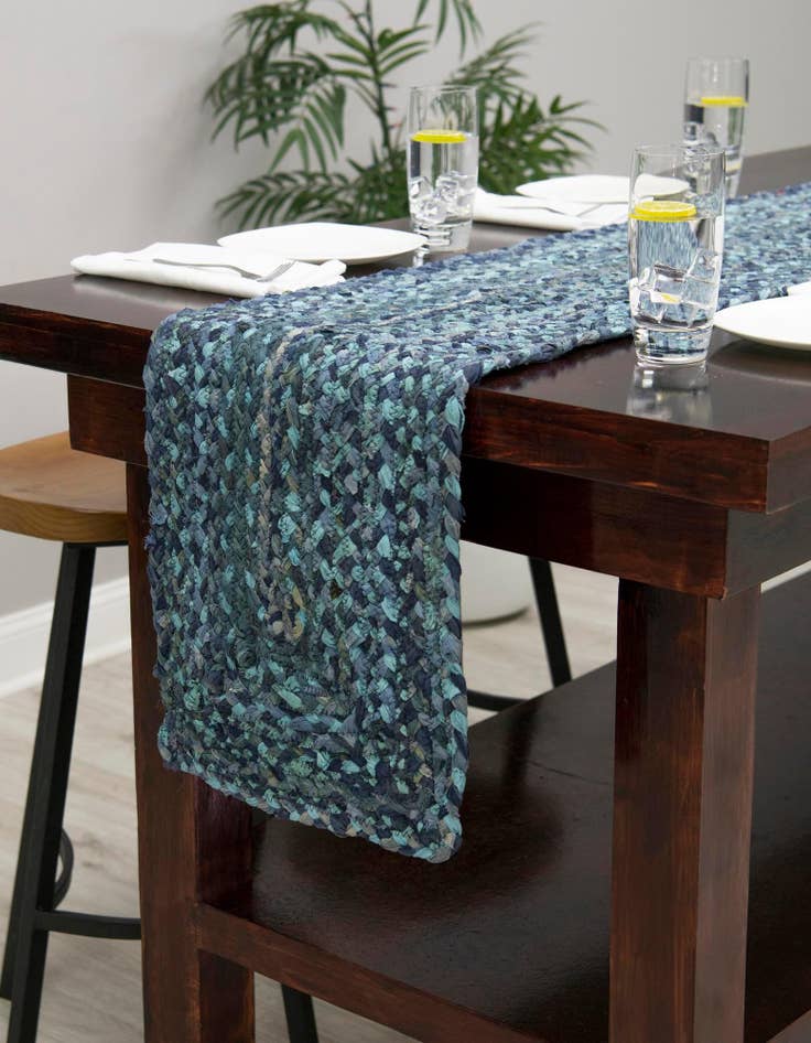Detail image of  1' 2 x 8'  Hand Braided Chindi Table Runner Rug
