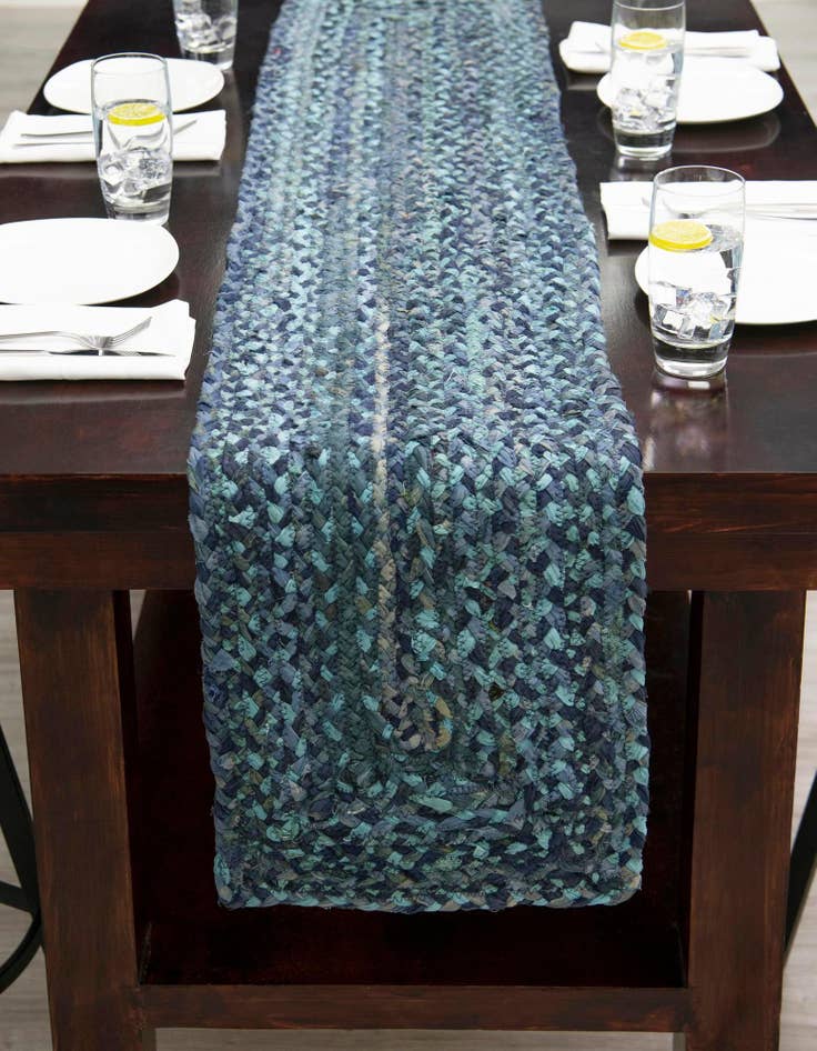 Detail image of  1' 2 x 8'  Hand Braided Chindi Table Runner Rug