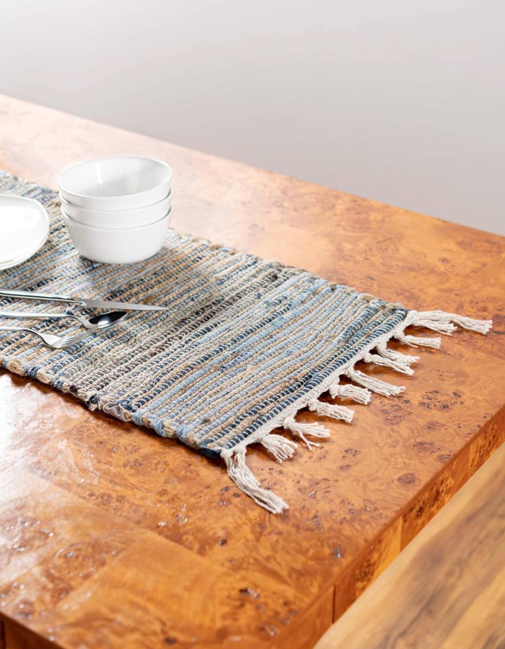 Detail image of  1' 2 x 10'  Hand Woven Chindi Jute Table Runner Rug