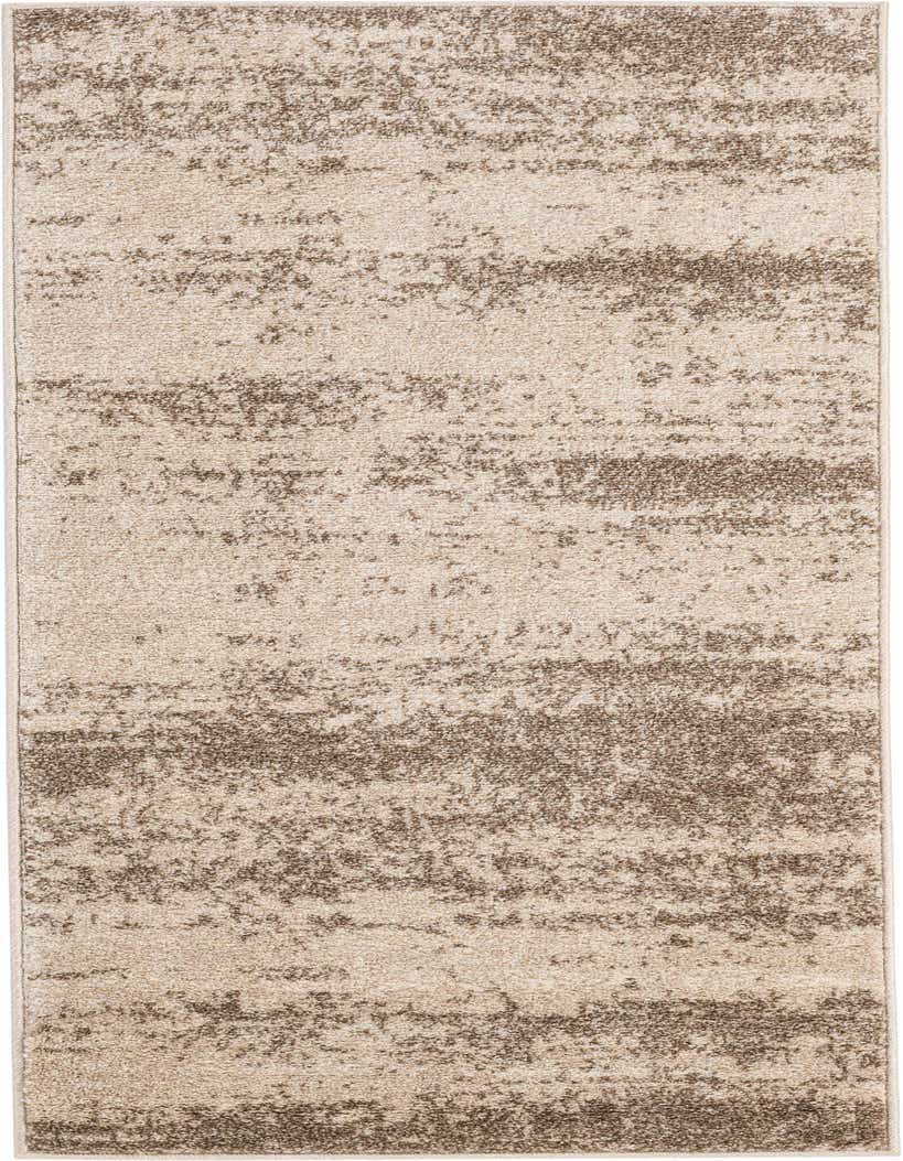 Bone beige 5 ft runner rug with an abstract, distressed pattern in varying shades of beige and brown, suitable for a hallway.